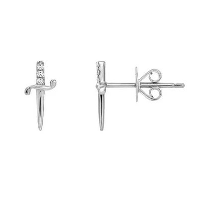 Pair of 925 Sterling Silver CZ Dagger Sword Minimal Earrings