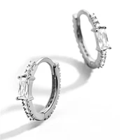 Pair of 925 Sterling Silver Diamond Baguette CZ Minimal Hoop Earrings