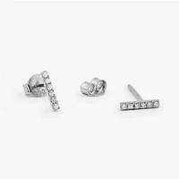 Pair of 925 Sterling Silver Diamond Bar Dainty Minimal Stud Earrings