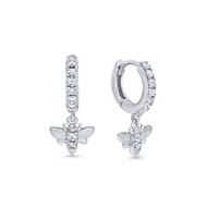 Pair of 925 Sterling Silver Diamond CZ Dragonfly Minimal Hoops