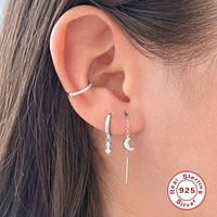 Pair of 925 Sterling Silver Diamond Minimal Hoops with CZ Dangles