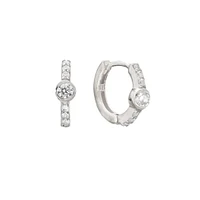 Pair of 925 Sterling Silver Diamond Single Gem Minimal Hoops