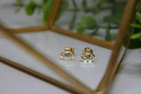 Pair of 925 Sterling Silver Gold PVD Blue Turquoise Evil Eye Minimal Earring Studs