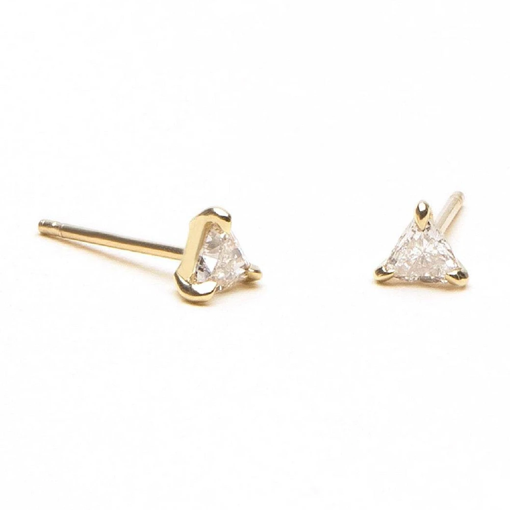 Pair of 925 Sterling Silver Gold PVD Dainty White CZ Triangle Gem Earrings  Minimal Earrings