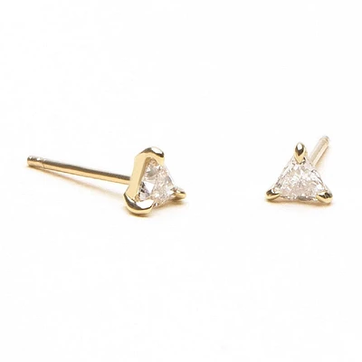 Pair of 925 Sterling Silver Gold PVD Dainty White CZ Triangle Gem Earrings  Minimal Earrings