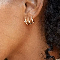 Pair of 925 Sterling Silver Gold PVD Diamond Baguette CZ Minimal Hoop Earrings