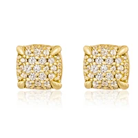 Pair of 925 Sterling Silver Gold PVD Elegant Squared White CZ Gem Minimal Earrings