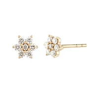 Pair of 925 Sterling Silver Gold PVD White CZ Diamond Flower Minimal Earrings