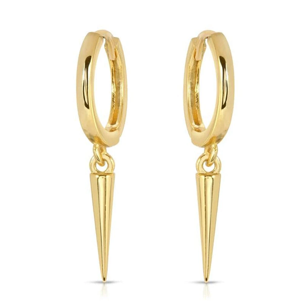 Pair Of 925 Sterling Silver Gold PVD Simple Hoop With Spike Dangle Minimal Hoop Earrings