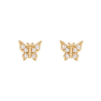 Pair of 925 Sterling Silver Gold PVD Small Butterfly Gem Minimal Earrings