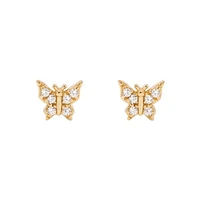 Pair of 925 Sterling Silver Gold PVD Small Butterfly Gem Minimal Earrings