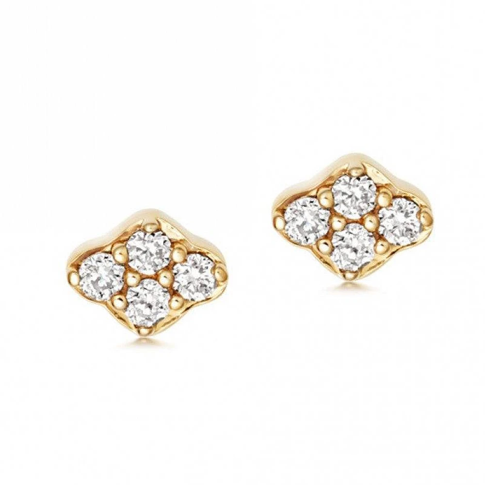 Pair of 925 Sterling Silver Gold PVD Small Diamond Shaped White CZ Gem Minimal Earrings