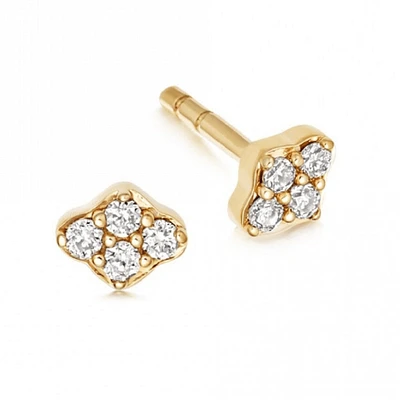 Pair of 925 Sterling Silver Gold PVD Small Diamond Shaped White CZ Gem Minimal Earrings