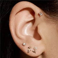 Pair of 925 Sterling Silver Gold PVD White CZ Gem Dainty Flower Minimal Earring Studs