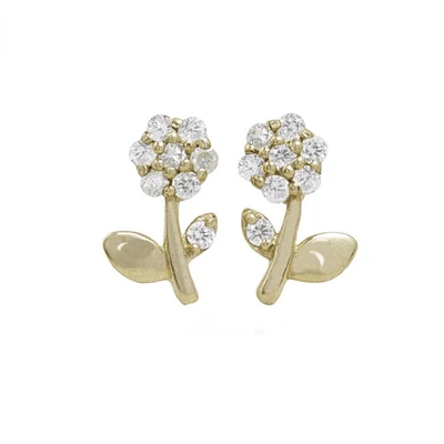 Pair of 925 Sterling Silver Gold PVD White CZ Gem Dainty Flower Minimal Earring Studs
