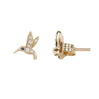 Pair of 925 Sterling Silver Gold PVD White CZ Hummingbird Minimal Earrings