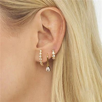 Pair Of 925 Sterling Silver Gold PVD White CZ Teardrop Dangle Minimal Hoop Earrings