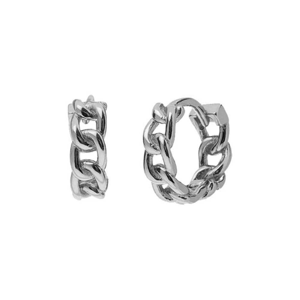 Pair of 925 Sterling Silver Minimal Chain Link Hinged Huggy Bohemian Hoop Earrings