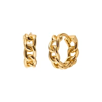 Pair of 925 Sterling Silver Minimal Gold PVD Chain Link Hinged Huggy Bohemian Hoop Earrings
