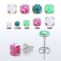 Pair of 925 Sterling Silver Opal Prong Earrings