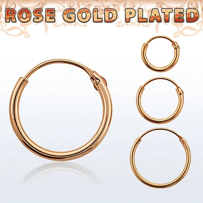 Pair of 925 Sterling Silver Rose Gold Plated Thin Sleeper Hinged Hoop Earrings