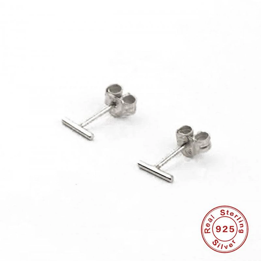 Pair Of 925 Sterling Silver Simple Dainty Line Minimal Stud Earrings