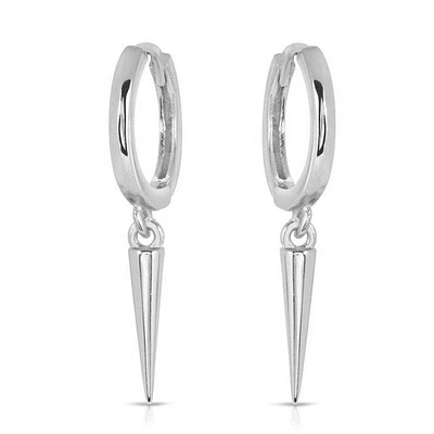Pair Of 925 Sterling Silver Simple Hoop With Spike Dangle Minimal Hoop Earrings