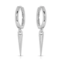 Pair Of 925 Sterling Silver Simple Hoop With Spike Dangle Minimal Hoop Earrings