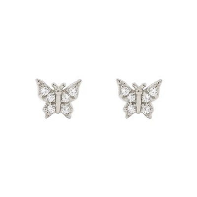 Pair of 925 Sterling Silver Small Butterfly Gem Minimal Earrings