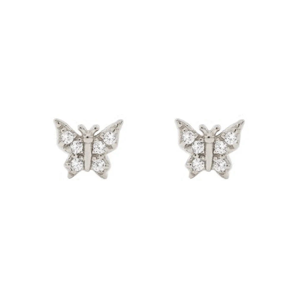 Pair of 925 Sterling Silver Small Butterfly Gem Minimal Earrings