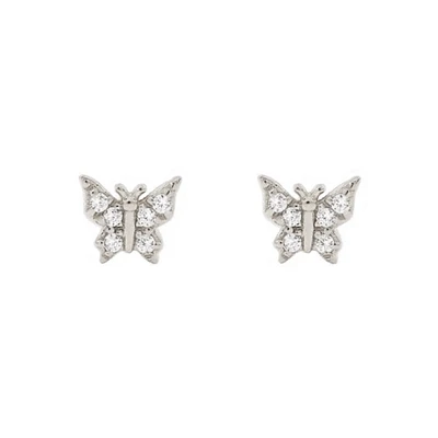 Pair of 925 Sterling Silver Small Butterfly Gem Minimal Earrings