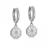 Pair of 925 Sterling Silver Starburst Dangle Minimal Hoop Earrings