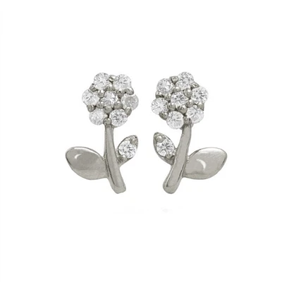 Pair of 925 Sterling Silver White CZ Gem Dainty Flower Minimal Earring Studs