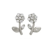 Pair of 925 Sterling Silver White CZ Gem Dainty Flower Minimal Earring Studs