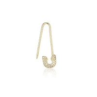 Pair of 925 Sterling Silver White CZ Gem Gold PVD Safety Pin Minimal Lightweight Earrings