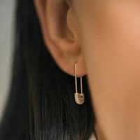 Pair of 925 Sterling Silver White CZ Gem Safety Pin Minimal Lightweight Earrings