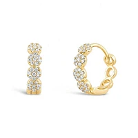 Pair of 925 Sterling Silver White CZ Gold PVD Pave Gold Bridal Hinged Minimal Dainty Clicker Hoop Earrings