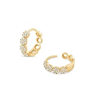 Pair of 925 Sterling Silver White CZ Gold PVD Pave Gold Bridal Hinged Minimal Dainty Clicker Hoop Earrings