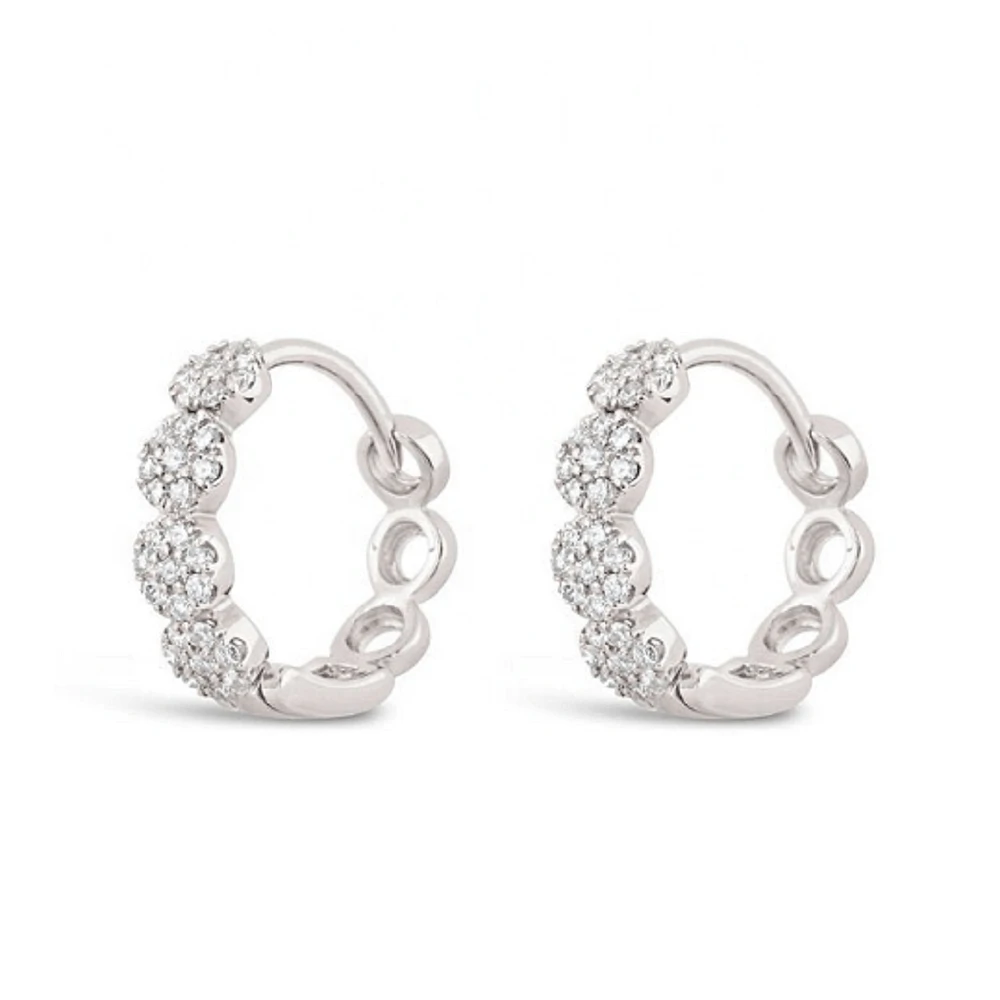 Pair of 925 Sterling Silver White CZ Pave Bridal Hinged Minimal Dainty Clicker Hoop Earrings