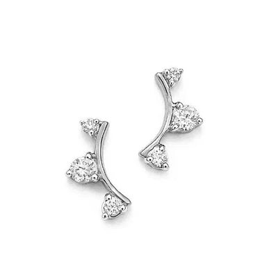 Pair of 925 White 3 CZ Gem Curve Minimal Earrings