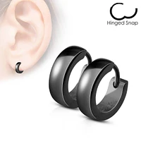 Pair of Black IP Surgical Steel Rounded Hinged Hoop Earrings