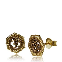 Pair of Brass Antique Ohm Tribal Stud Earrings
