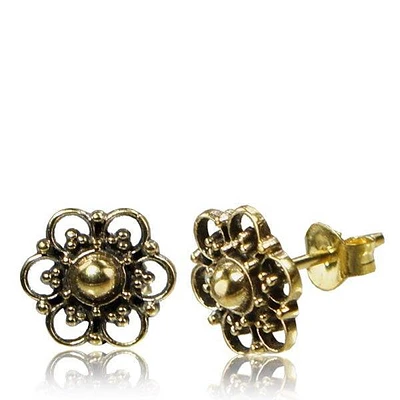 Pair of Brass Vintage Floral Tribal Earring Studs