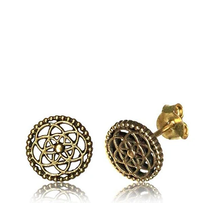 Pair of Brass Vintage Flower of Life Tribal Stud Earrings