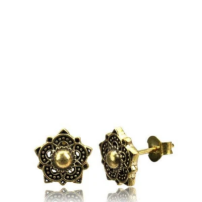 Pair of Brass Vintage Lotus Tribal Earring Studs