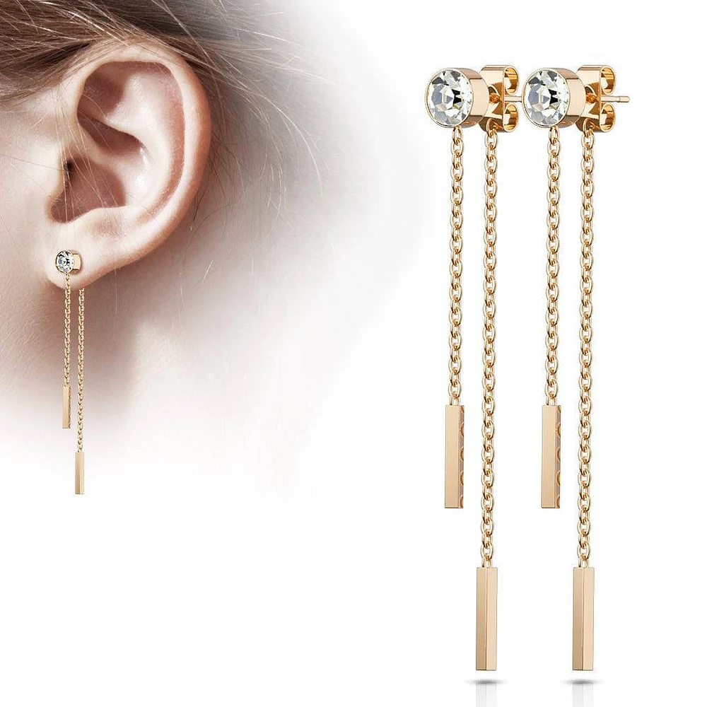 Pair of Free Falling Rose Gold Surgical Steel Gem Stud Earrings