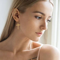 Pair of Gold Plated 316L Surgical Steel Large Dangling Cross Earring Hoops