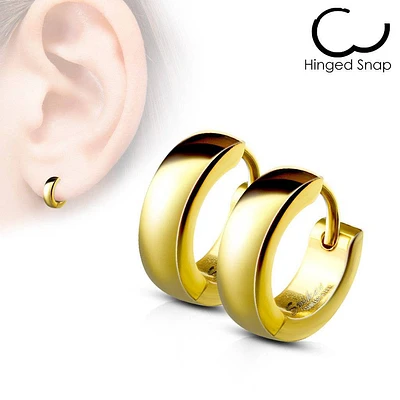 Pair of Gold Surgical Steel Rounded Hinged Hoop Earrings