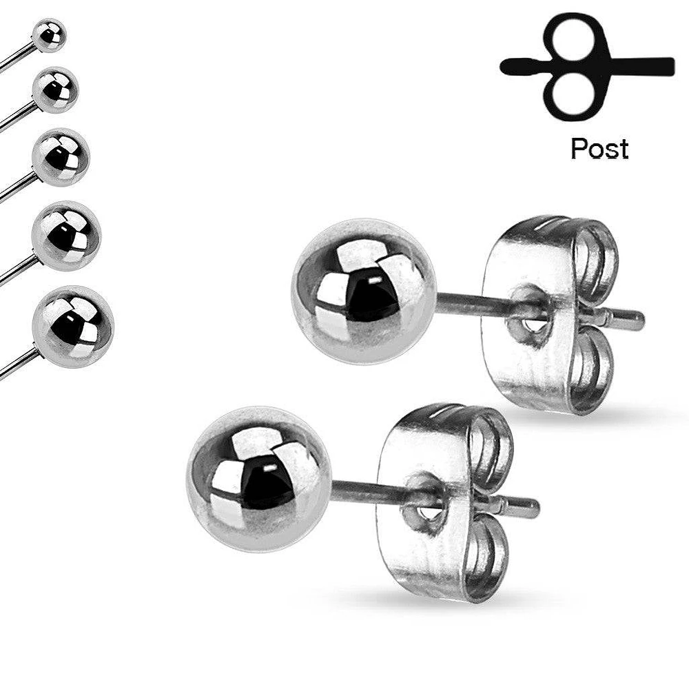 Pair of High Polished 316L Surgical Steel Ball Stud Earrings