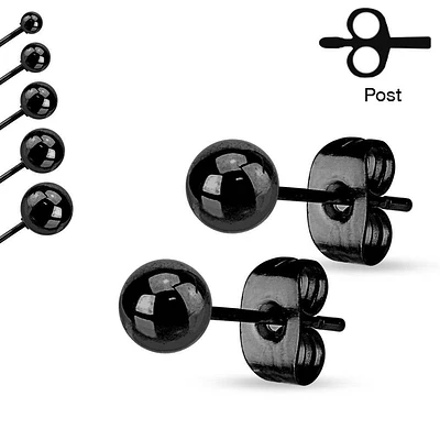 Pair of High Polished 316L Surgical Steel Black PVD Ball Stud Earrings